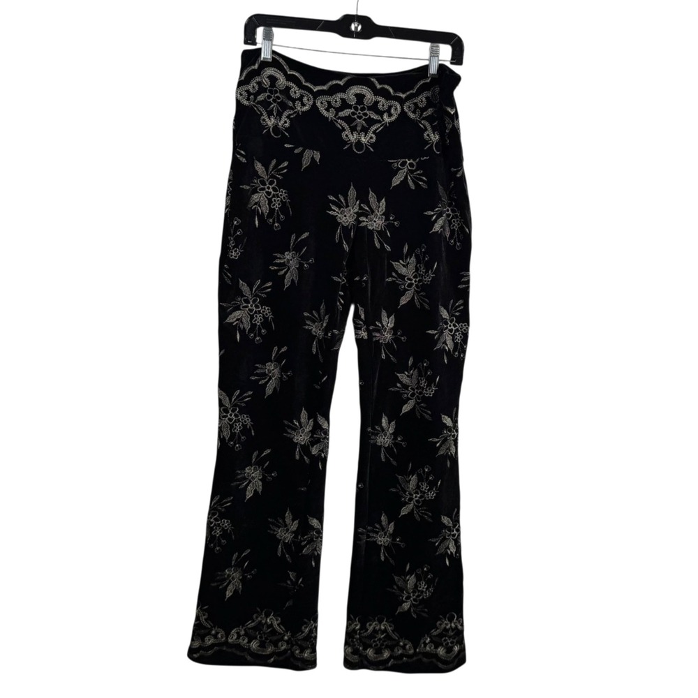 Free People Dance Forever Velvet Embroidered Flare Pants Black Sz M Festival